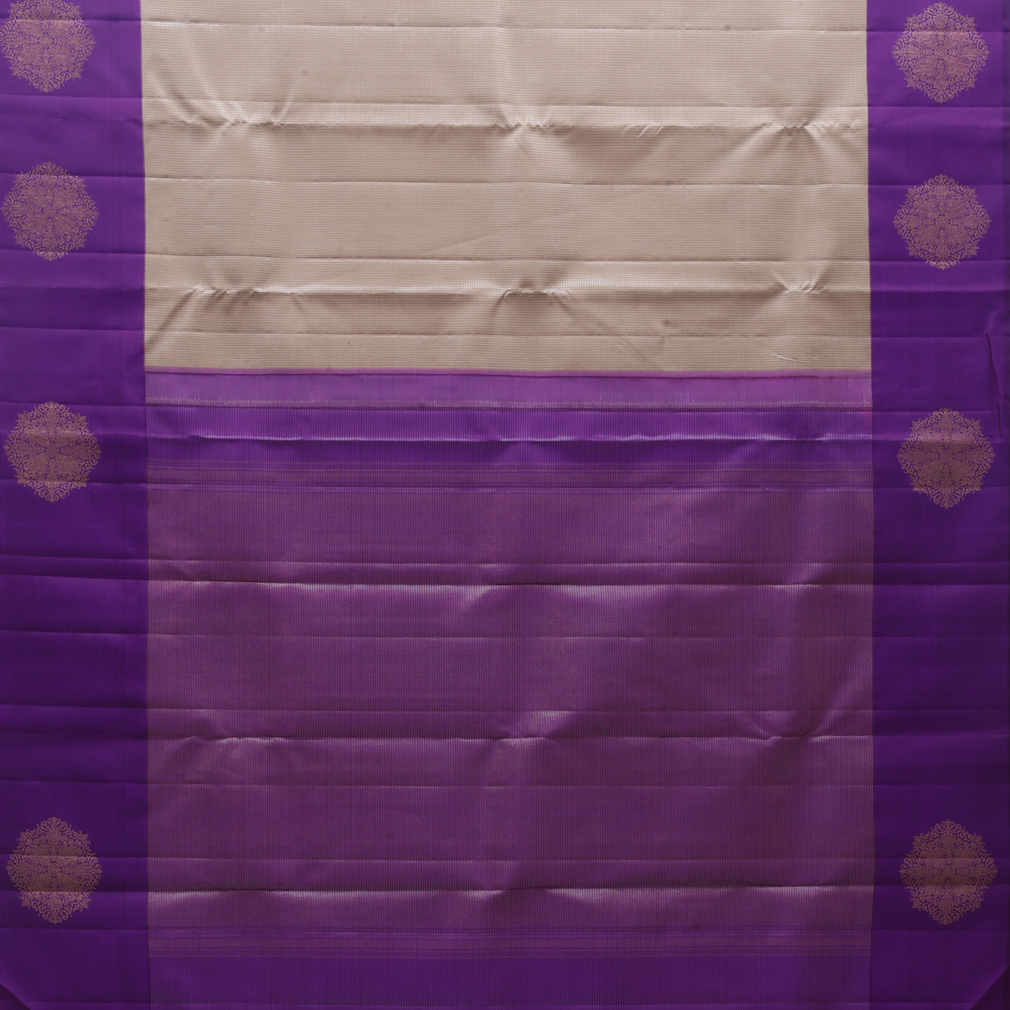 creamy corn silver zari by zari micro checks weaved design purple gold zari self design round butta border trendy designer silk saree