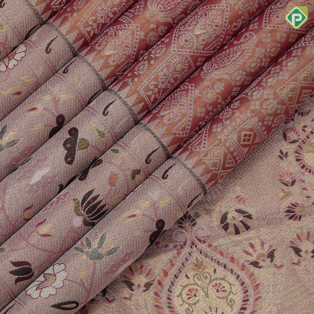 onion pink silver gold zari meena work design self silver gold zari meena work border grand bridal tissue silk saree