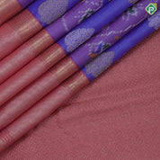 Light blue base ikkat design contrast pink gold zari rettapet korvai border ikkat kanjivaram fusion silk saree