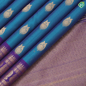 Peacock Blue Gold Zari Double Peacock Butta Design Purple Colour Peacock Design Pure Mix Silk Saree