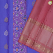 Light blue base ikkat design contrast pink gold zari rettapet korvai border ikkat kanjivaram fusion silk saree