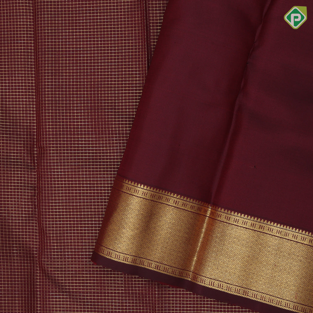 Marron Gold Zari Vairaoosi Checks Design Self Colour MAyilkan Border Design Traditional Silk Saree