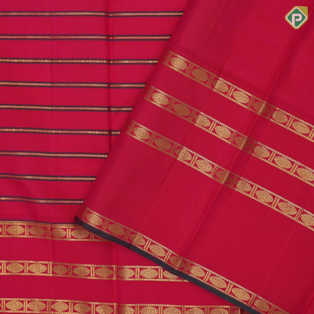 Rani pink gold zari thread work padded velthari lines self gold zari rudraksham butta lines border Vintage silk saree