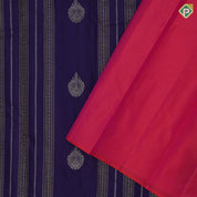 Navy Blue Silver Gold Zari Butta And Velthari Lines Design Border Less Trendy Fancy Silk Saree