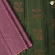 Peacock green copper zari fancy butta Dark onion pink copper zari fancy border pure mix silk saree
