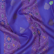 Light blue base ikkat design contrast pink gold zari rettapet korvai border ikkat kanjivaram fusion silk saree
