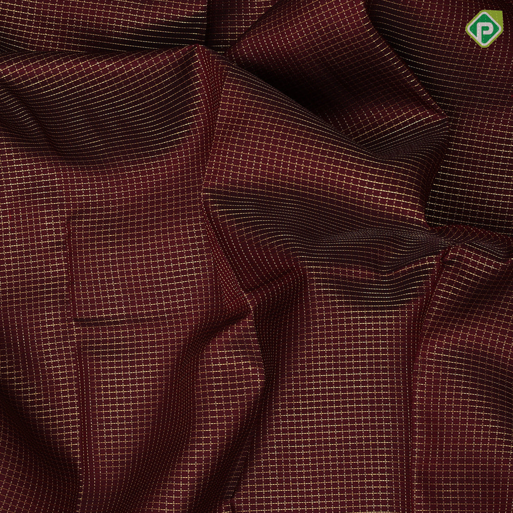 Marron Gold Zari Vairaoosi Checks Design Self Colour MAyilkan Border Design Traditional Silk Saree