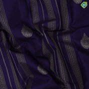 Navy Blue Silver Gold Zari Butta And Velthari Lines Design Border Less Trendy Fancy Silk Saree
