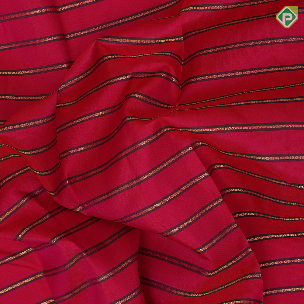 Rani pink gold zari thread work padded velthari lines self gold zari rudraksham butta lines border Vintage silk saree