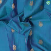 Peacock Blue Gold Zari Double Peacock Butta Design Purple Colour Peacock Design Pure Mix Silk Saree