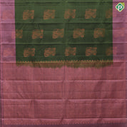 Peacock green copper zari fancy butta Dark onion pink copper zari fancy border pure mix silk saree