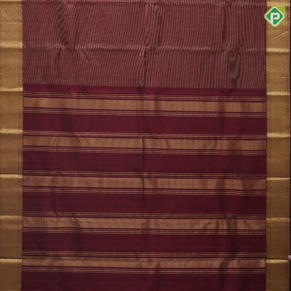 Marron Gold Zari Vairaoosi Checks Design Self Colour MAyilkan Border Design Traditional Silk Saree