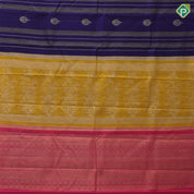 Navy Blue Silver Gold Zari Butta And Velthari Lines Design Border Less Trendy Fancy Silk Saree