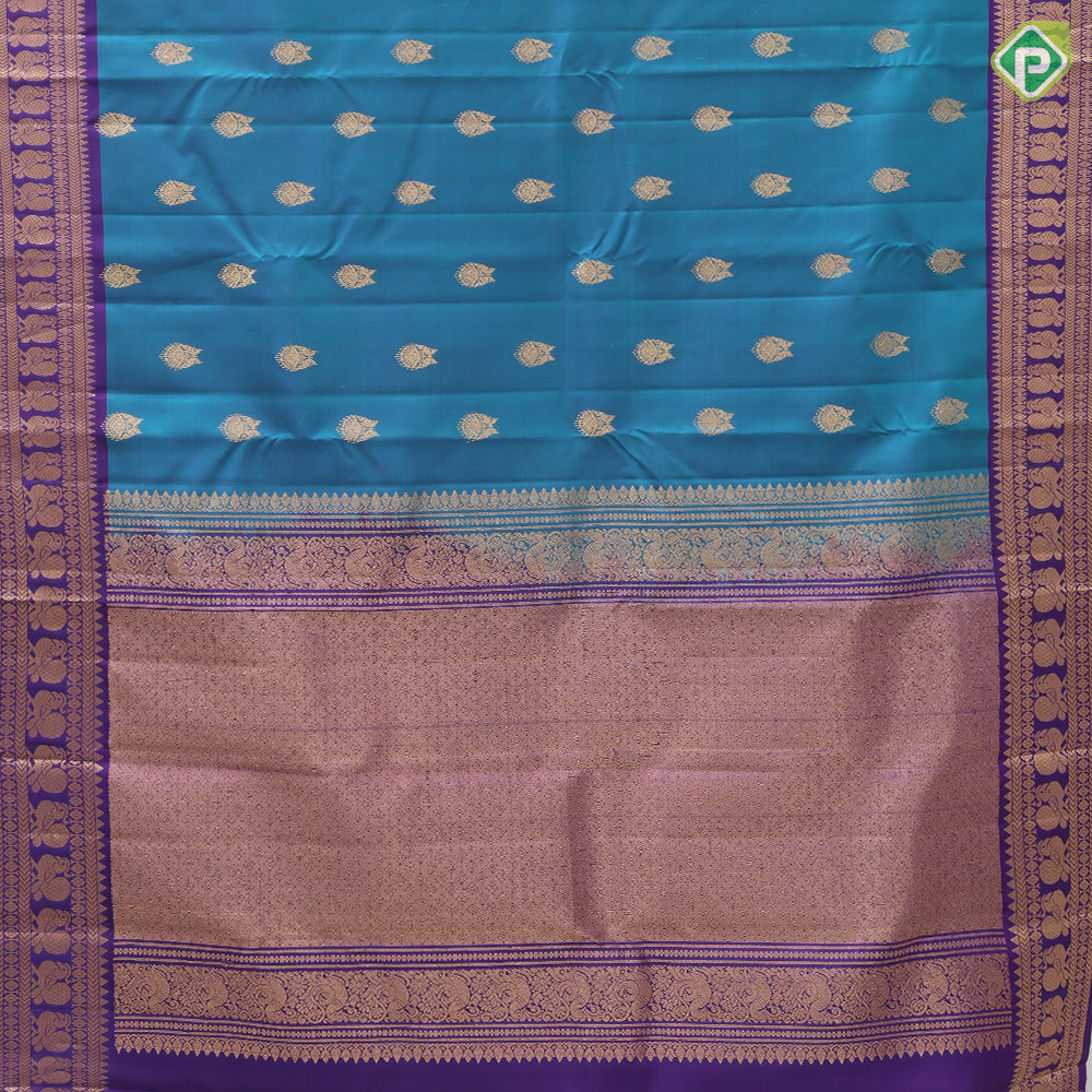Peacock Blue Gold Zari Double Peacock Butta Design Purple Colour Peacock Design Pure Mix Silk Saree