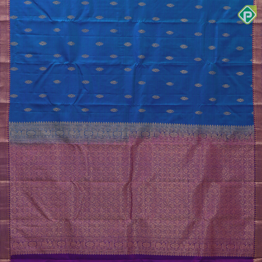 Peacock blue gold zari fancy butta design Purple gold zari micro mango butta border gift silk saree