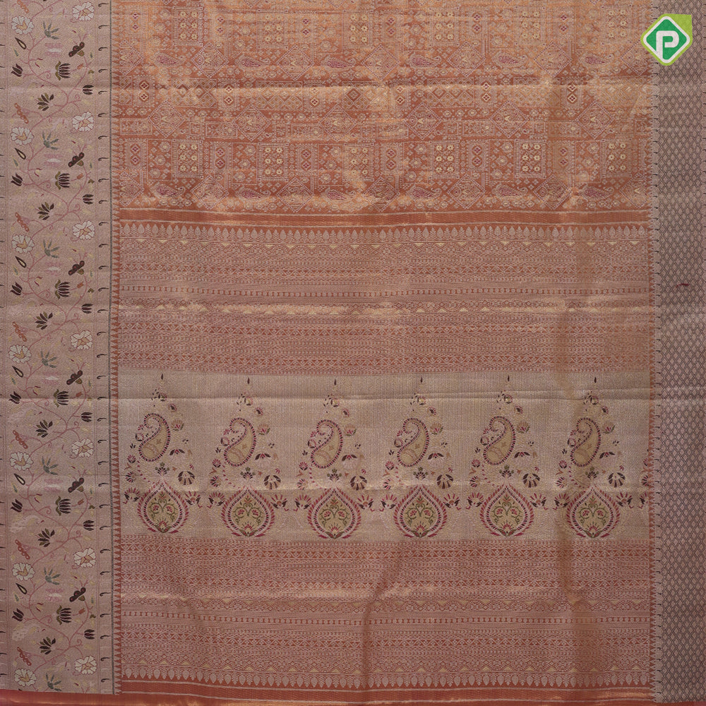 onion pink silver gold zari meena work design self silver gold zari meena work border grand bridal tissue silk saree