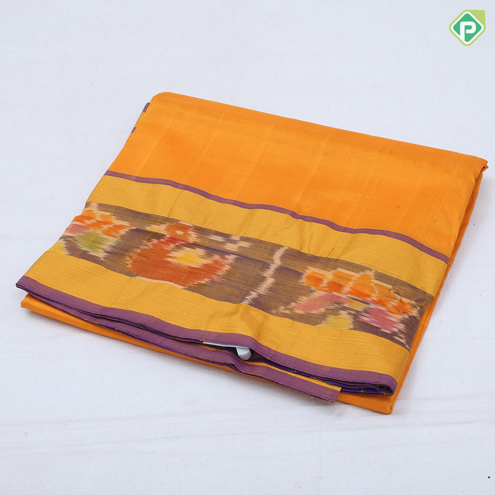 Darker Shade plain body design contrast zari padded ikkat border 10 yards silk cotton saree
