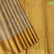 Gold Zari tissue silver zari grand floral design self gold zari green edge border grand tissue silk saree