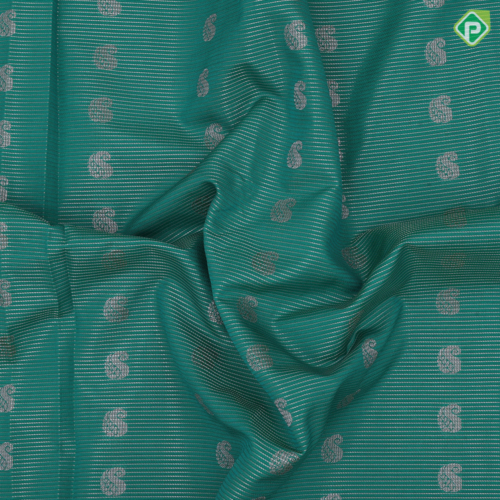 Rexona green gold zari mango butta stripes design peach silver gold zari rangoli border Art silk saree