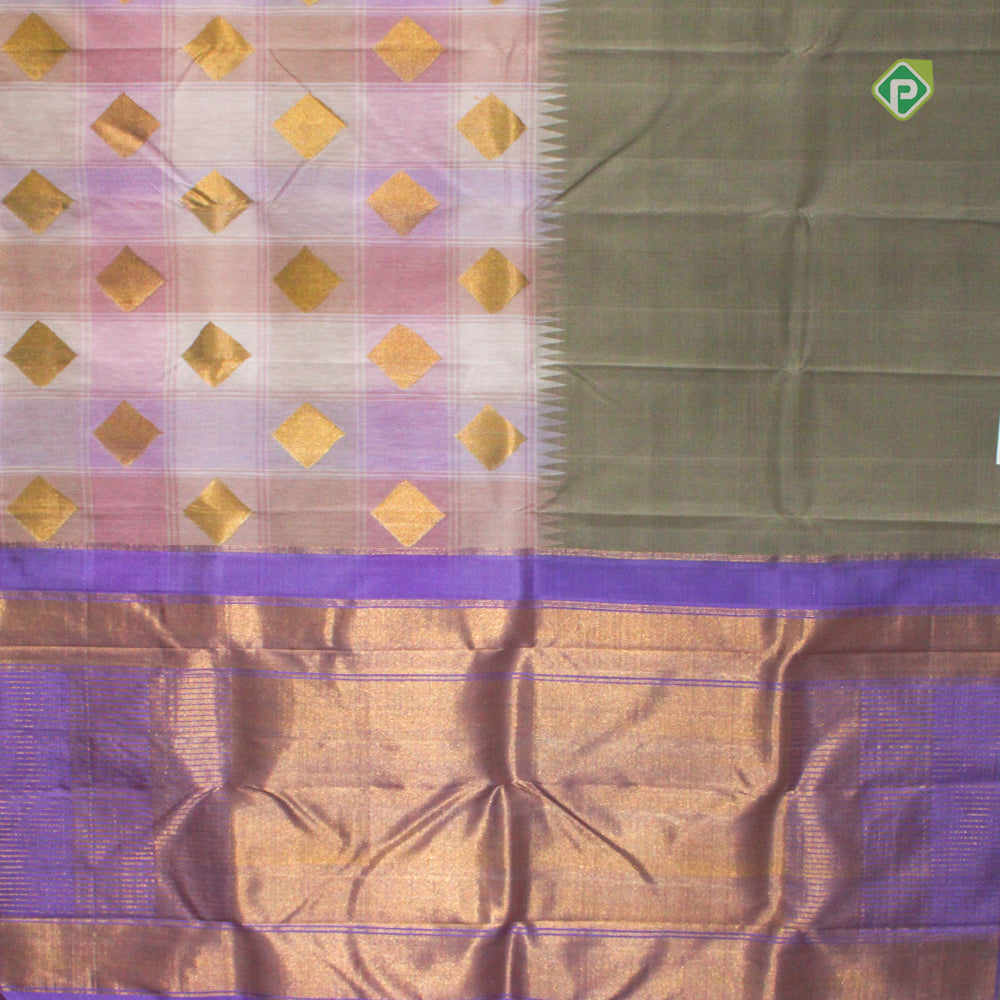 Lavender Pink Half And Half Raising Temple Border Pure Trendy Designer Silk Saree