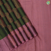 Peacock green copper zari fancy butta Dark onion pink copper zari fancy border pure mix silk saree