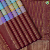 Multi color gold zari butta and zari kattam paalum pazhamum checks design maroon red high border traditional silk saree