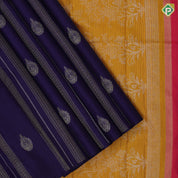 Navy Blue Silver Gold Zari Butta And Velthari Lines Design Border Less Trendy Fancy Silk Saree