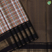 Multi Color barbarian checks design dark brown gold zari tri border traditional silk saree