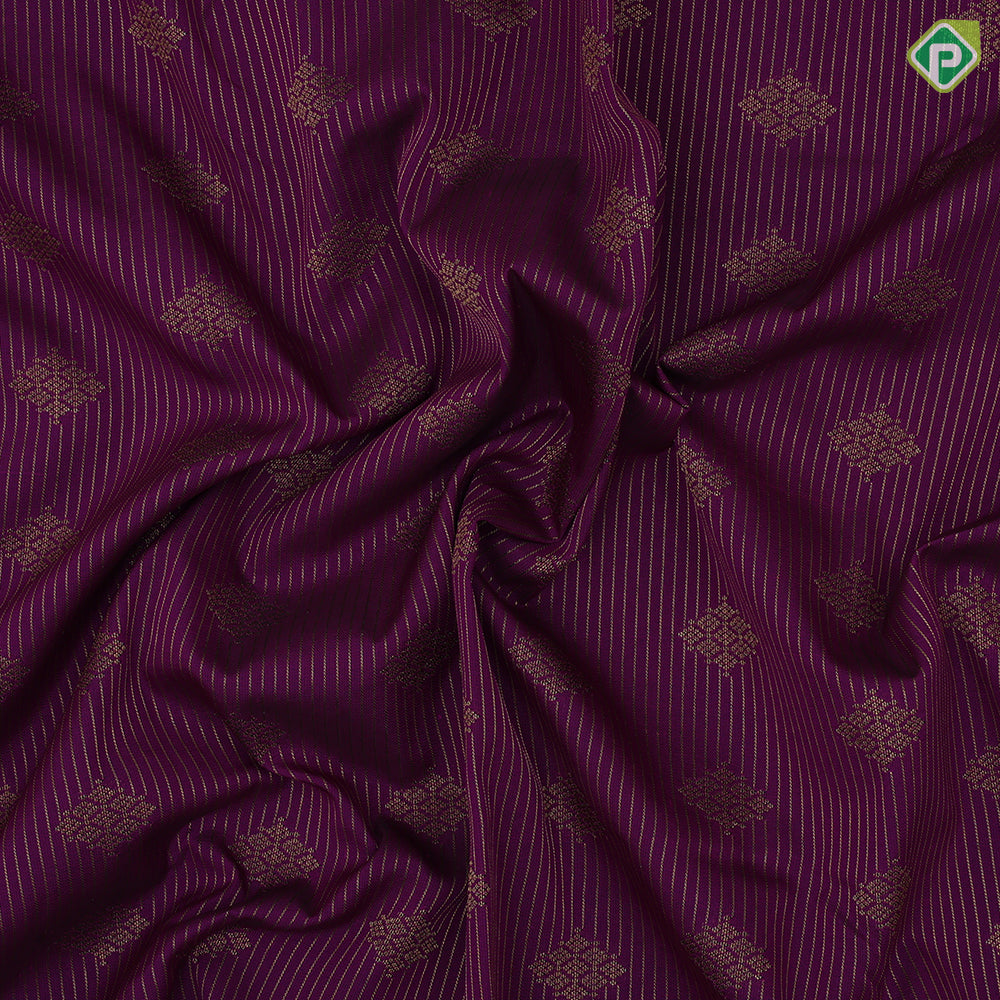 Purple gold zari stripes and square fancy butta design greyish gold zari thilagam butta border art silk saree