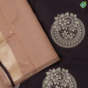 coffee brown gold zari fancy flower round butta contrast zari lines border soft silk saree