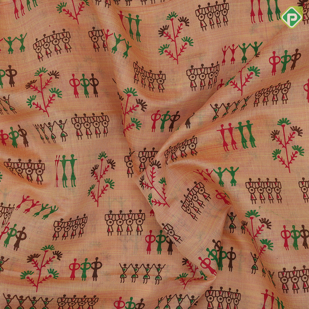 Peach Pink Printed Design Plan Tissue Type Border Design Fancy Cotton Saree