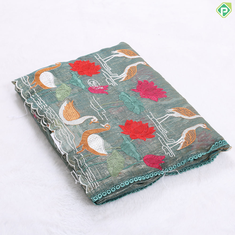 Charm pink tissue effect embroidery butta and embroidery cut work border Hollywood Fancy saree