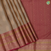 creamy samdal gold zari pancha aarthi butta rose pink gold zari meena work border pure mix silk saree