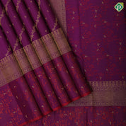 Purple gold zari chain creeper design Self meena work floral design border bridal silk saree