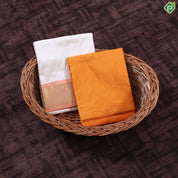 Cream White Orange Gold Zari 120 Kuligai Mayikan Border Vest Dhoti Shirt Set