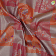 Orange base multi color double sparrow design rani pink gold zari grand border tissue art silk saree