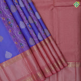 Light blue base ikkat design contrast pink gold zari rettapet korvai border ikkat kanjivaram fusion silk saree