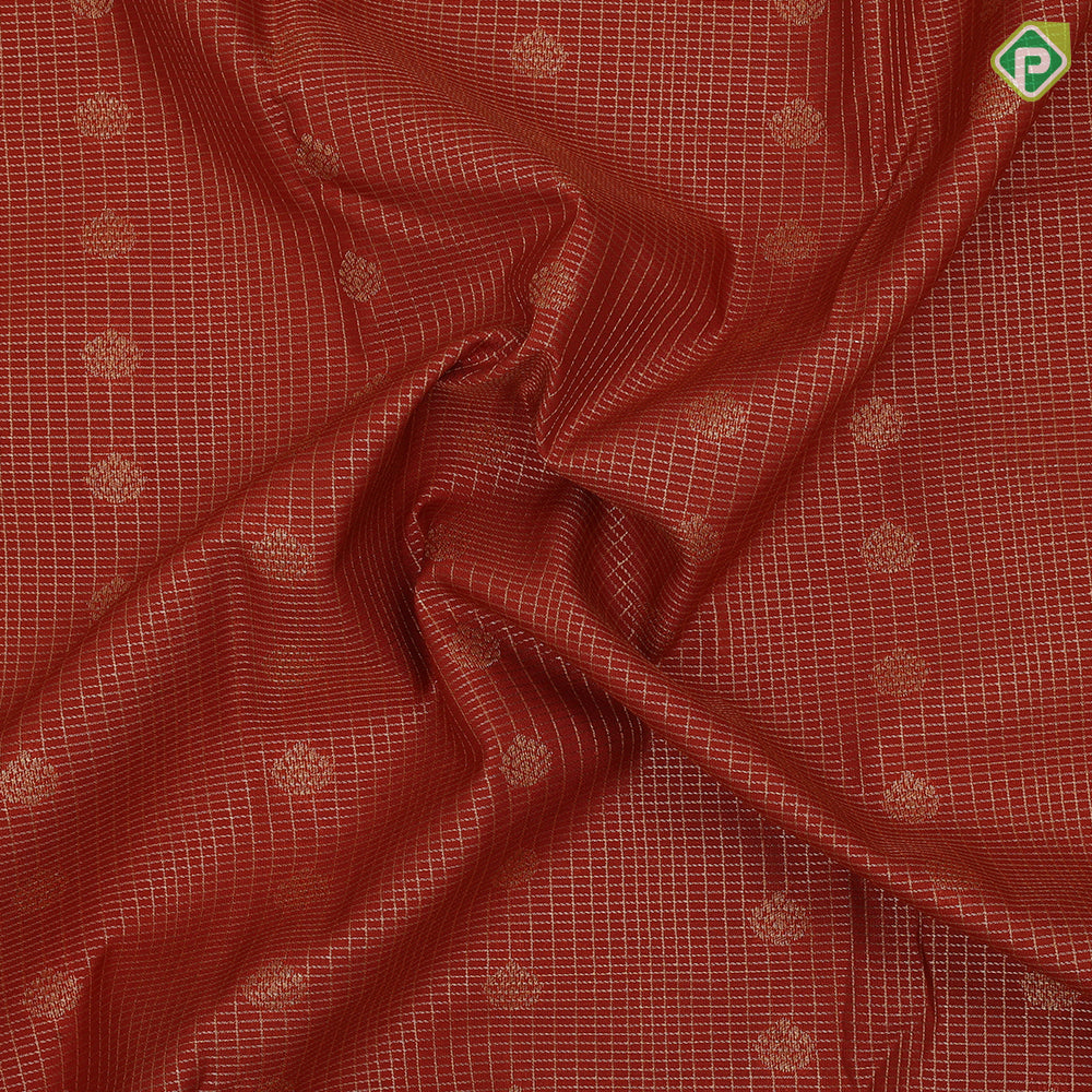 Rust Orange gold zari checks and flower butta design brown gold zari fancy mango butta border art silk saree
