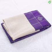 Forest green silver zari checks and Butta design contrast beige border art silk gift saree