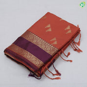 Rust Orange Gold Zari Butta Design Brown Floral Border Design Soft Art Saree