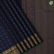 Navy Blue Gold Zari Thread Checks Butta Design Self Colour Floral Meena Work Border Design Trendy Fancy Silk Saree