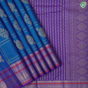 Peacock blue gold zari Double line checks peacock butta purple blue meena work border traditional silk saree