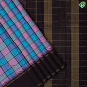 Multi color with gold zari chennai checks design chocolate brown gold zari retta pattai border traditional silk saree