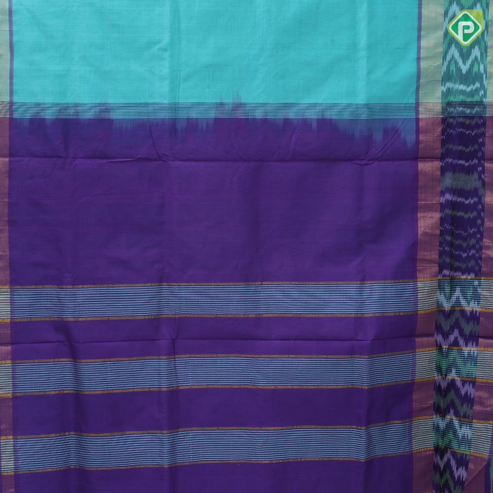 Solid dark color body design contrast ikkat design border 10 yards silk cotton saree