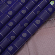 Royal blue gold zari window panel and thilagam design peach pink neem zari rettapet border art silk saree