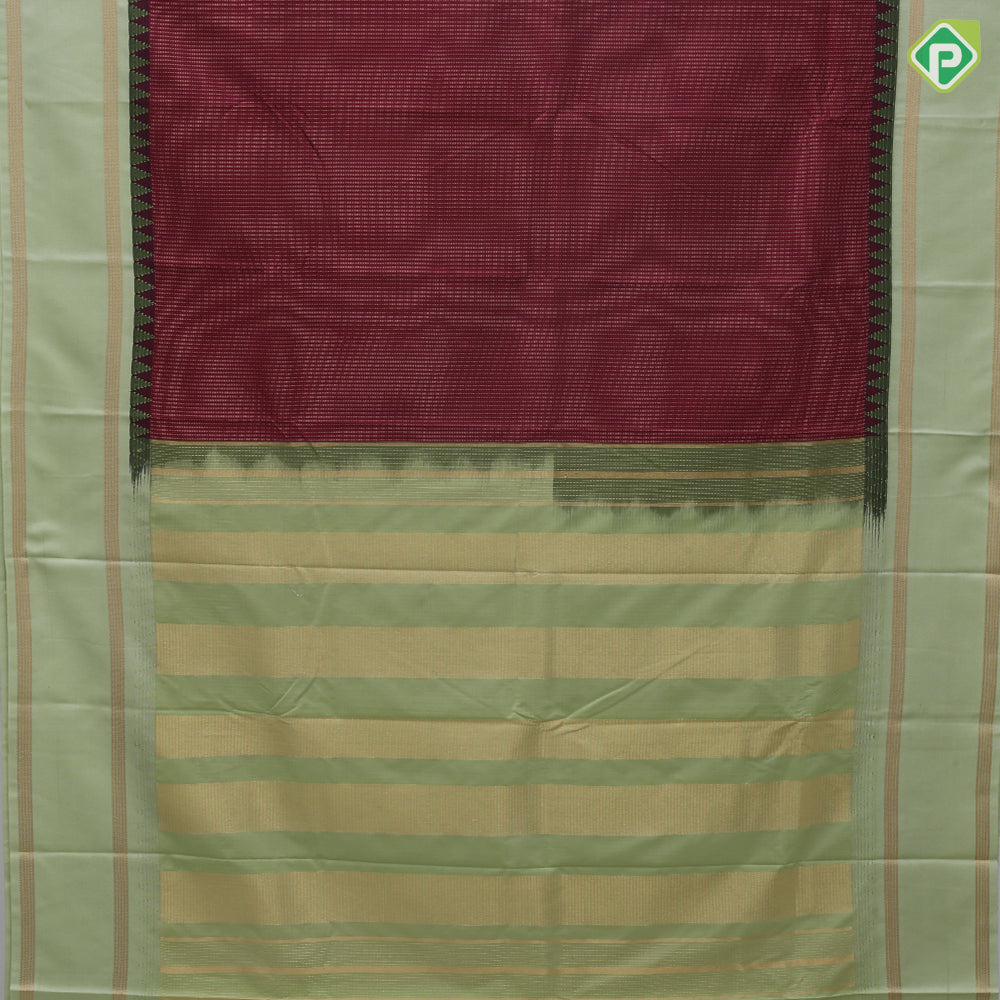 Maroon gold zari double stripes design pista green gold zari rettapet border art silk saree