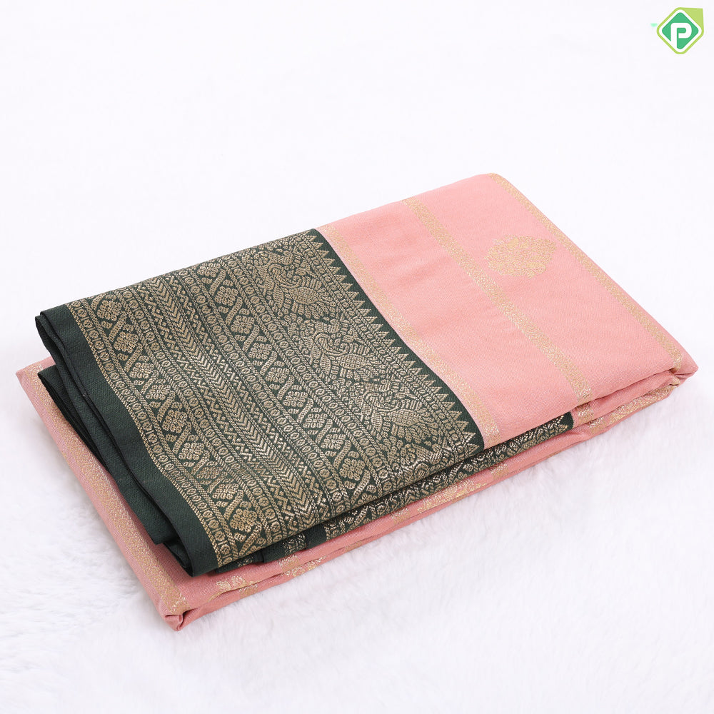 Lavender gold zari Lines and Butta Design contrast dark green peacock butta border art silk gift saree