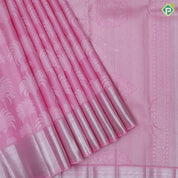 Pastel pink silver zari thilagam meena work butta self silver zari rangoli border bridal silk saree