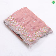 Mint green tissue effect diamond embroidered butta multi color floral cut work embroidery fancy saree