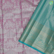 Pink silver zari fancy flower and arch design rama green gold zari rangoli border tissue art silk saree